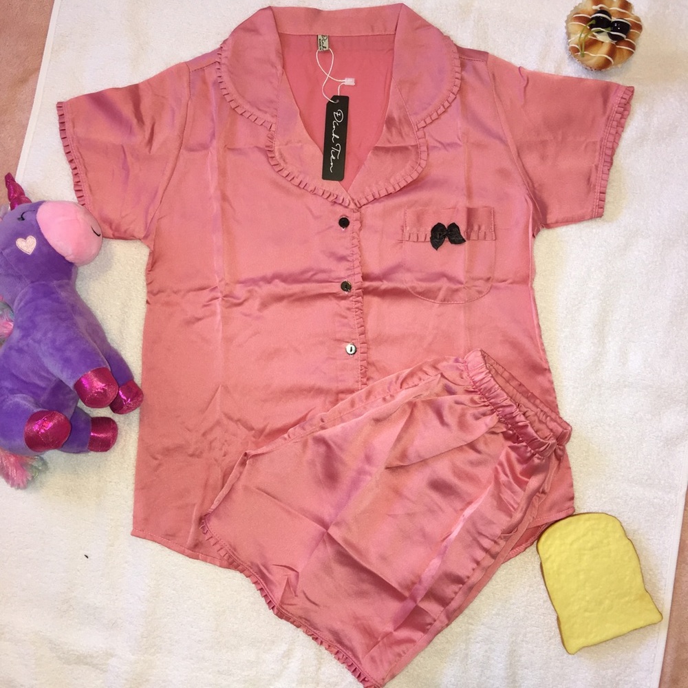 Pink Silky Pajamas Set